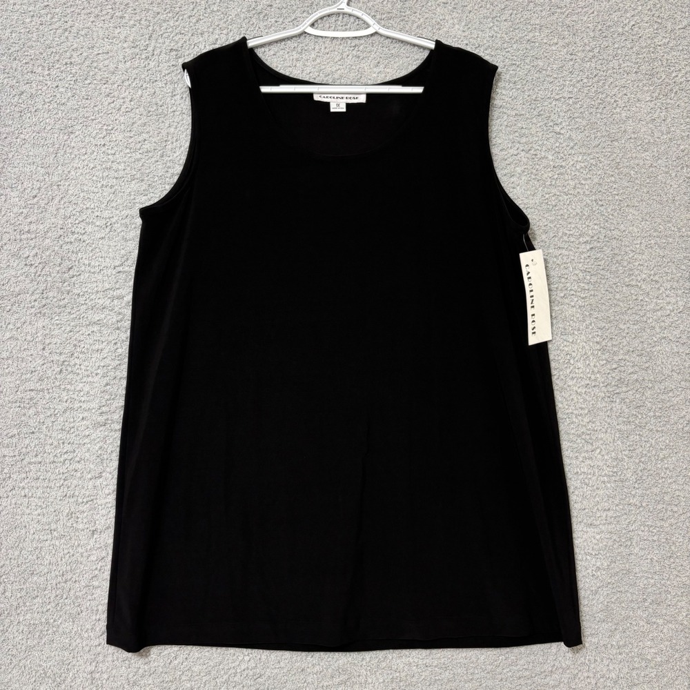 Caroline Rose Black Sleeveless Tunic Top 1X Stretch Layering Minimalist Made USA